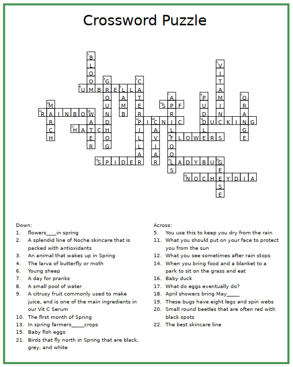 Spring Crossword Answer Key