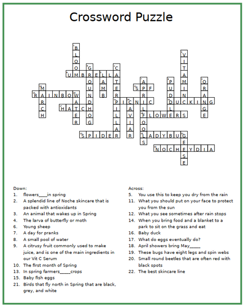 Spring Crossword Answer Key